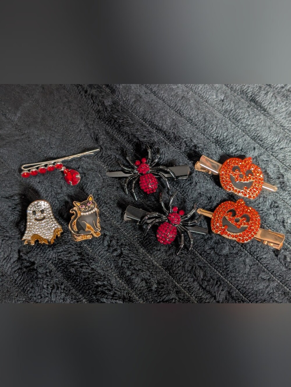 Halloween Rhinestone Hair Clip Barrette Bundle Spider Pumpkin Ghost Cat
